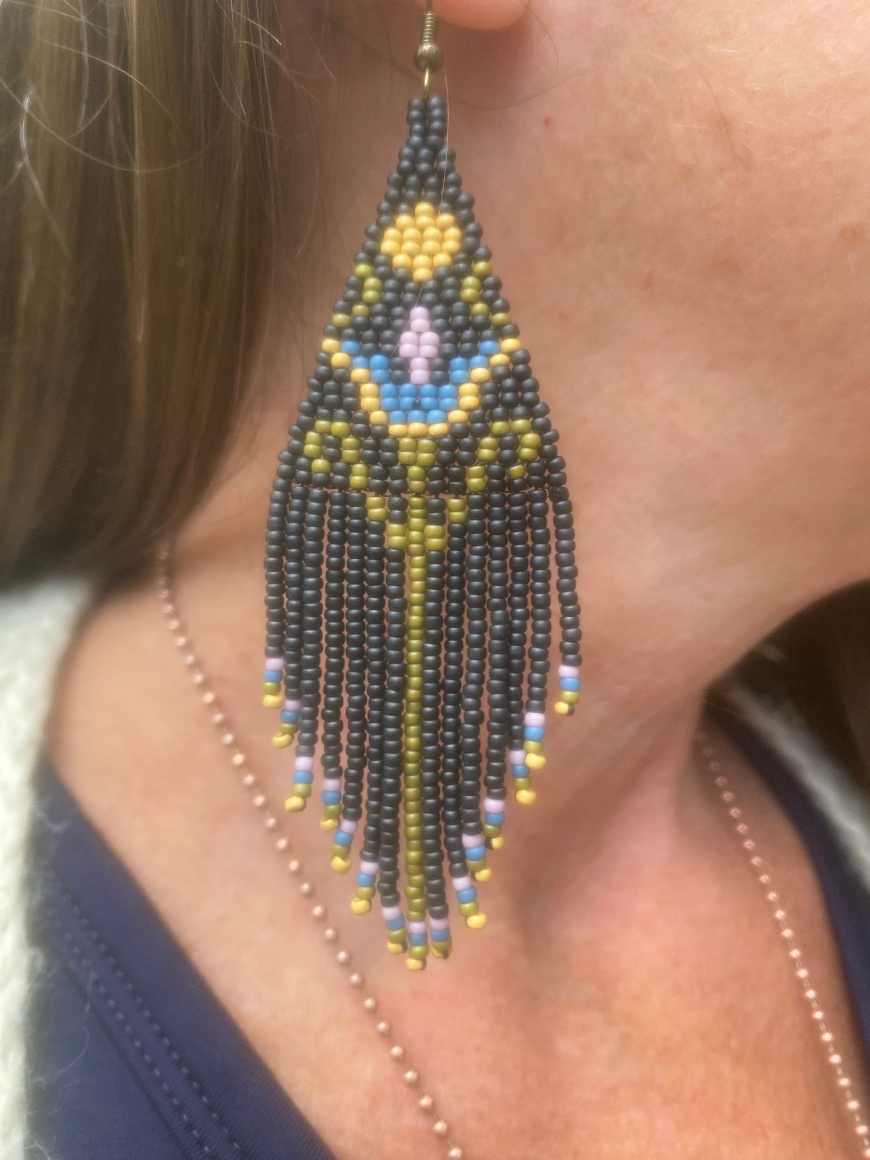 Handwoven Beaded Fringe Earrings