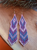 Handwoven Beaded Earrings- Violet tones