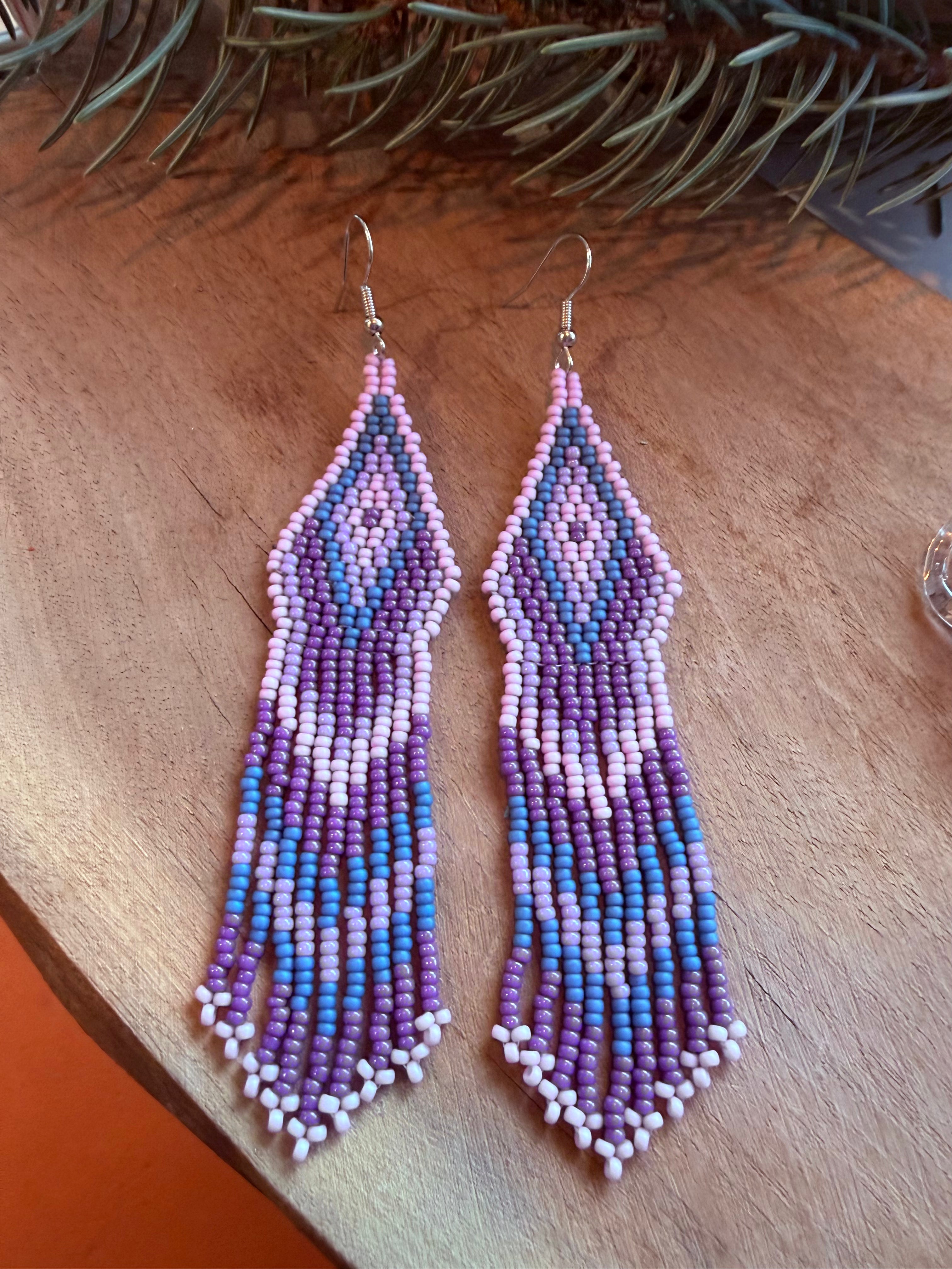 Handwoven Beaded Earrings- Violet tones
